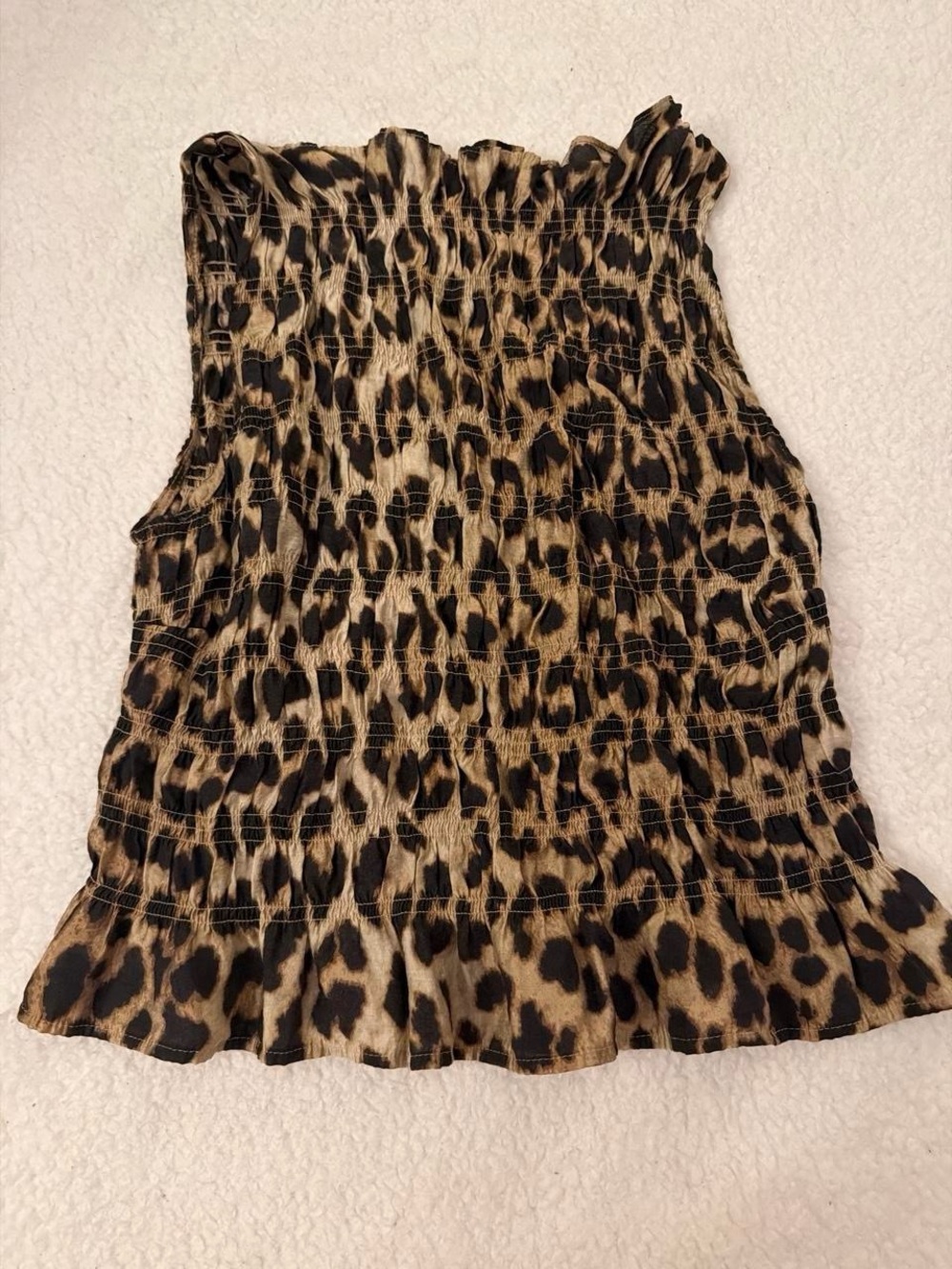 H&M Leopard Print Smocked Ruffle Hem Camisole - Brown/Black
